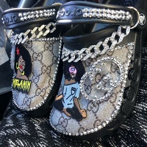 Authentic Crocs with custom designed bling on them